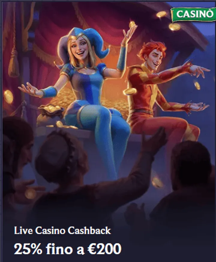 Live casino cashback 25 fino a 200 euro